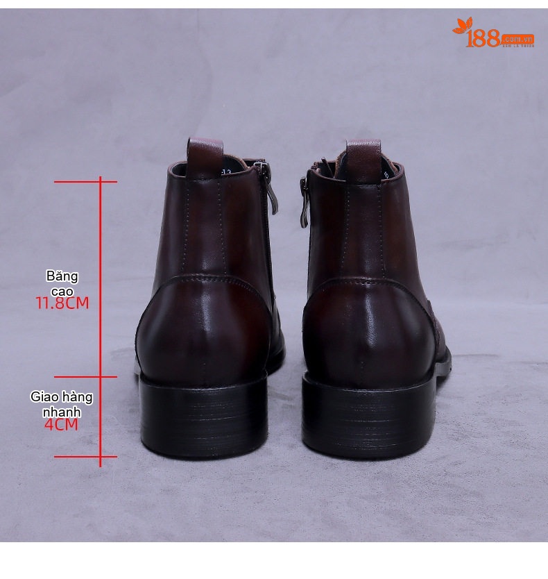 Giày Boot Nam Cao Cổ Da Bóng Buộc Dây Khóa Kéo Chiều Cao Đế Khoảng 3cm Màu Đen, Nâu chi tiết 17