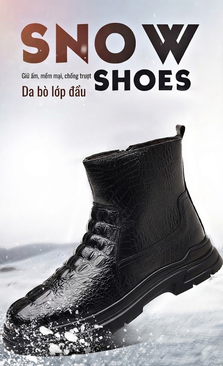 Giày Boot Nam Cao Cổ Da Bóng Lót Lông Đế Cao 4cm chi tiết 1