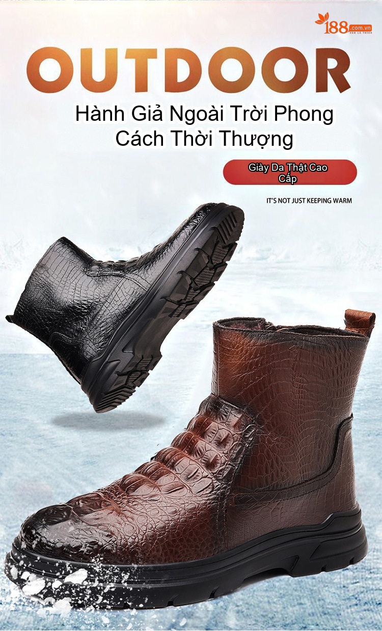 Giày Boot Nam Cao Cổ Da Bóng Lót Lông Đế Cao 4cm chi tiết 2