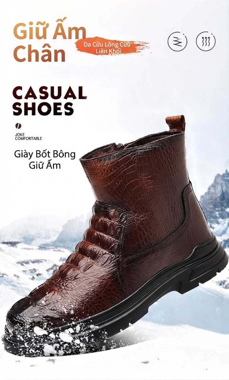 Giày Boot Nam Cao Cổ Da Bóng Lót Lông Đế Cao 4cm chi tiết 3