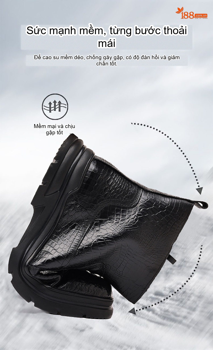 Giày Boot Nam Cao Cổ Da Bóng Lót Lông Đế Cao 4cm chi tiết 6