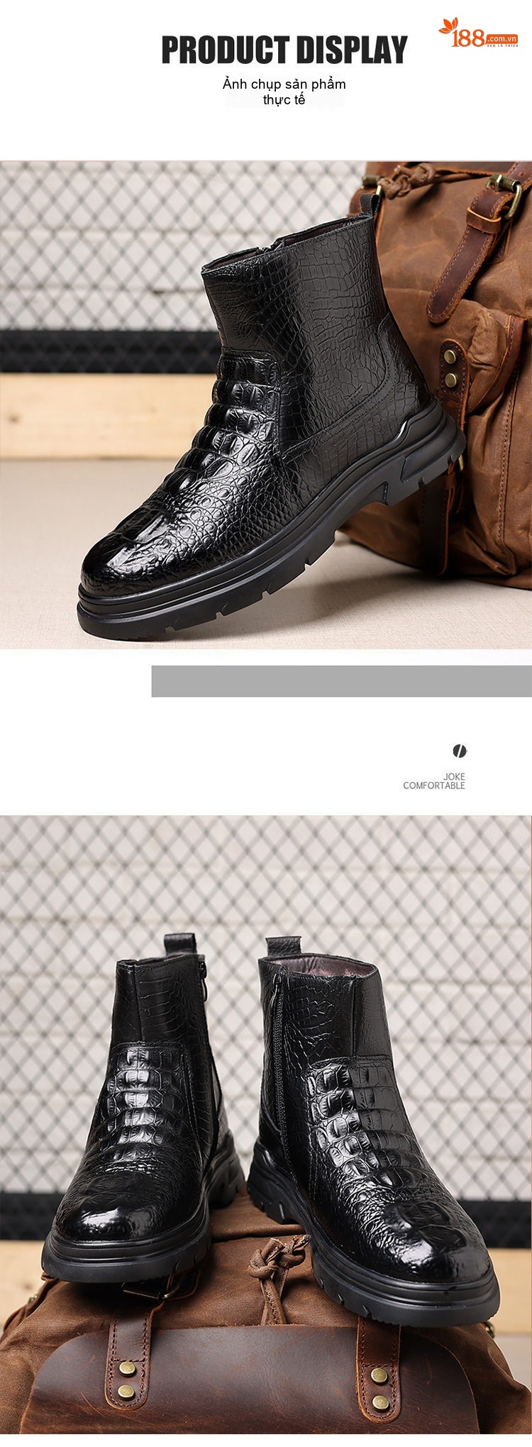 Giày Boot Nam Cao Cổ Da Bóng Lót Lông Đế Cao 4cm chi tiết 11