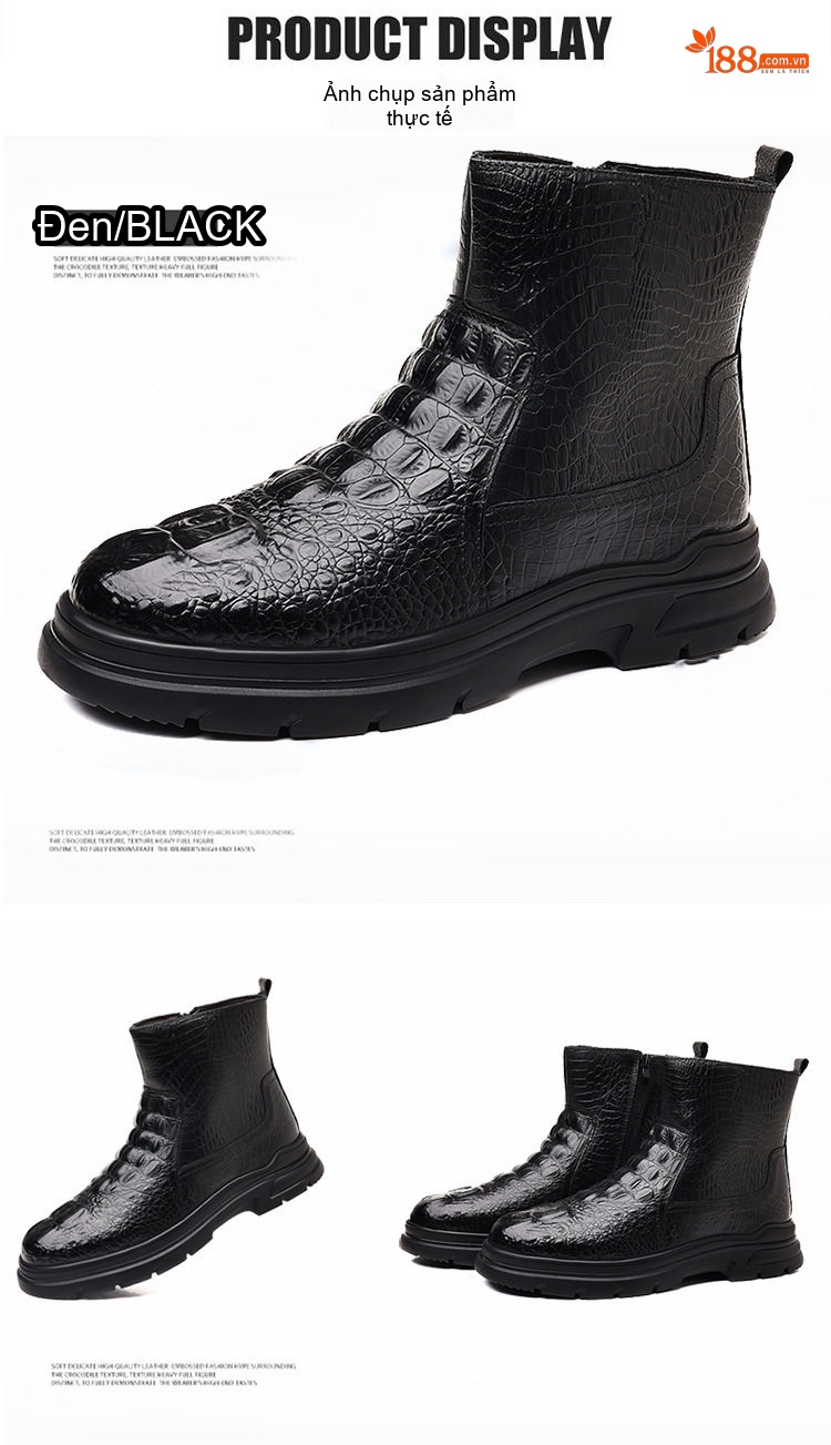 Giày Boot Nam Cao Cổ Da Bóng Lót Lông Đế Cao 4cm chi tiết 17