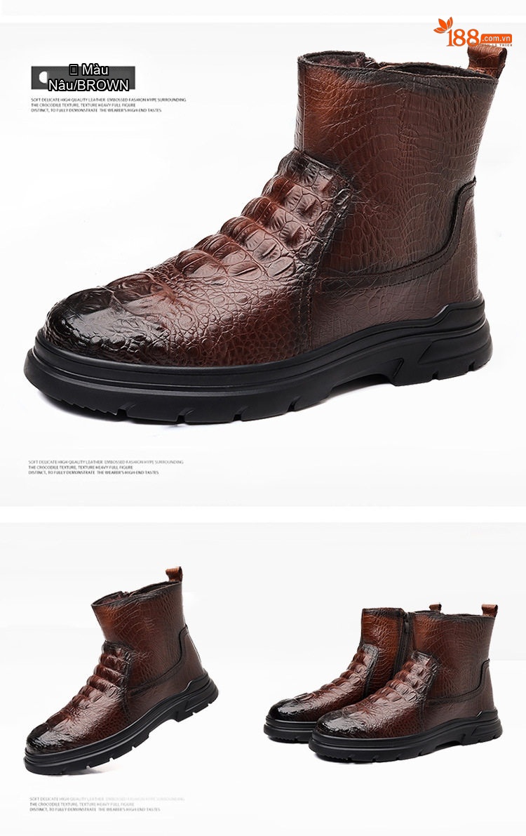 Giày Boot Nam Cao Cổ Da Bóng Lót Lông Đế Cao 4cm chi tiết 18