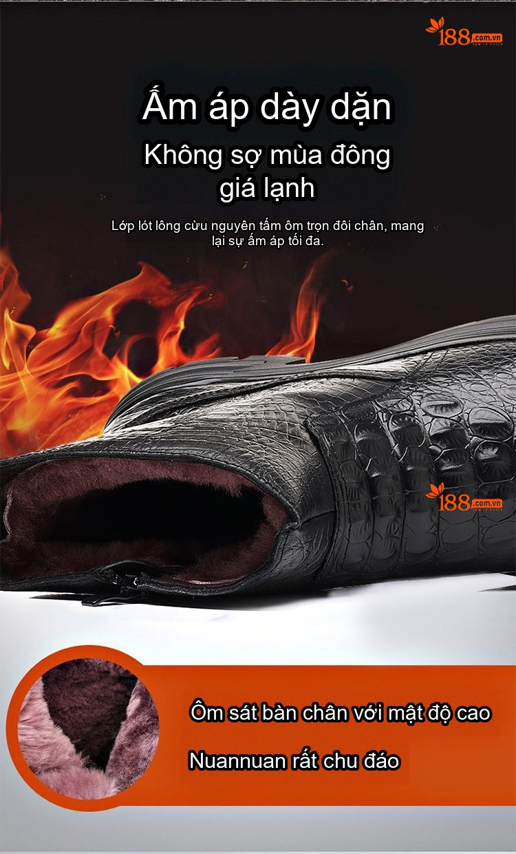 Giày Boot Nam Cao Cổ Da Bóng Lót Lông Đế Cao 4cm chi tiết 5