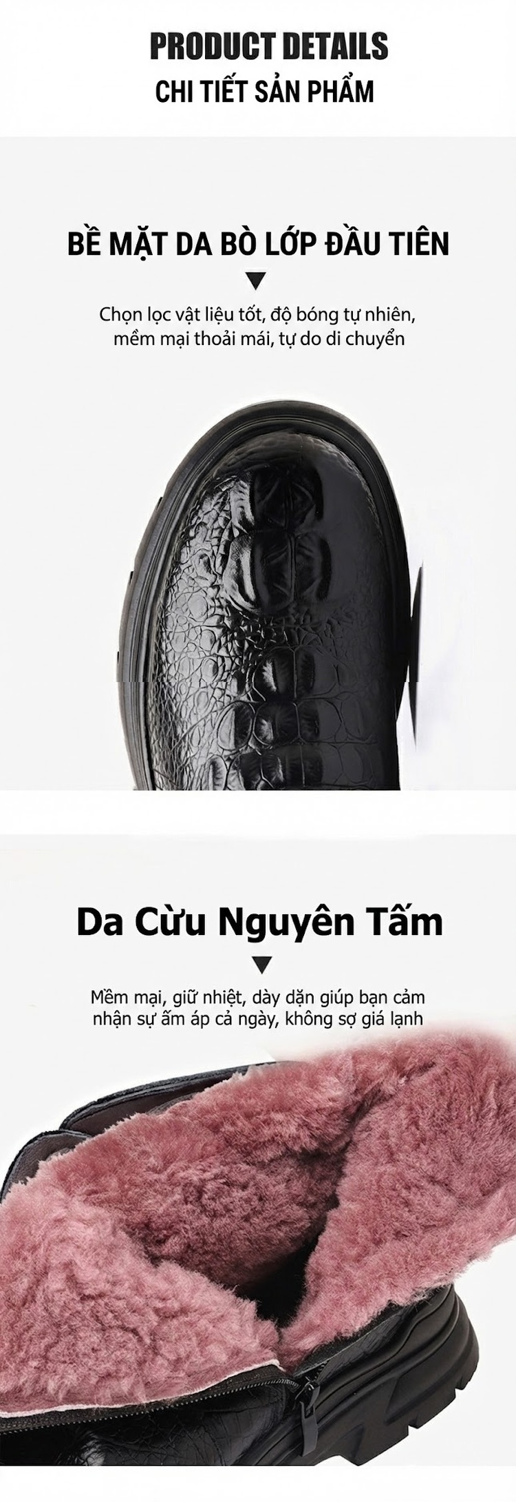 Giày Boot Nam Cao Cổ Da Bóng Lót Lông Đế Cao 4cm chi tiết 9