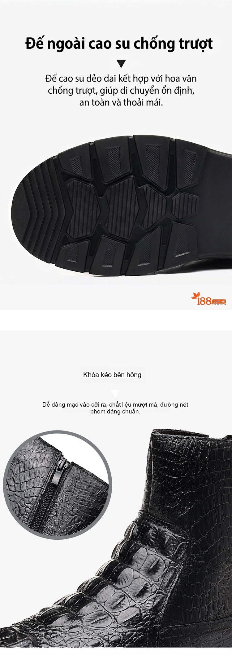 Giày Boot Nam Cao Cổ Da Bóng Lót Lông Đế Cao 4cm chi tiết 10