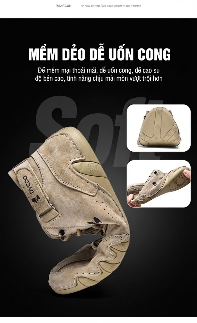 Giày Boot Nam Cao Cổ Da Thật Giày Cao Đến Mắt Cá Chân Chiều Cao Đế Khoảng 3cm Màu Be chi tiết 8