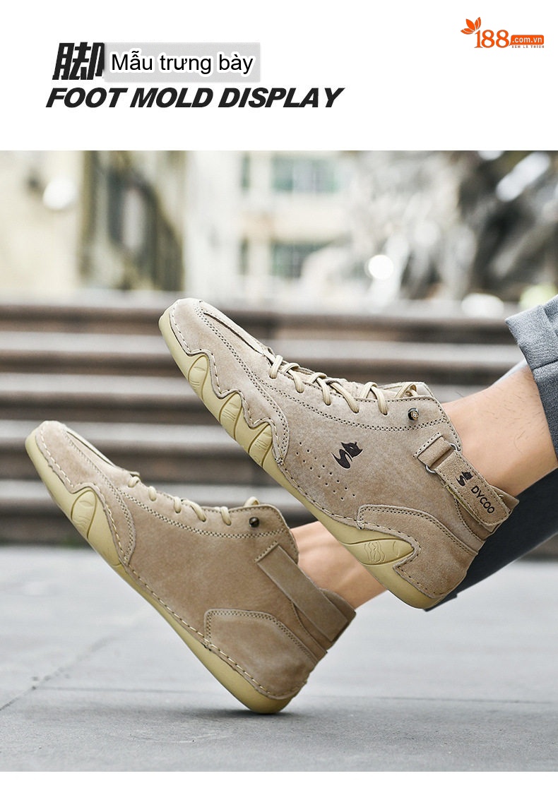 Giày Boot Nam Cao Cổ Da Thật Giày Cao Đến Mắt Cá Chân Chiều Cao Đế Khoảng 3cm Màu Be chi tiết 9