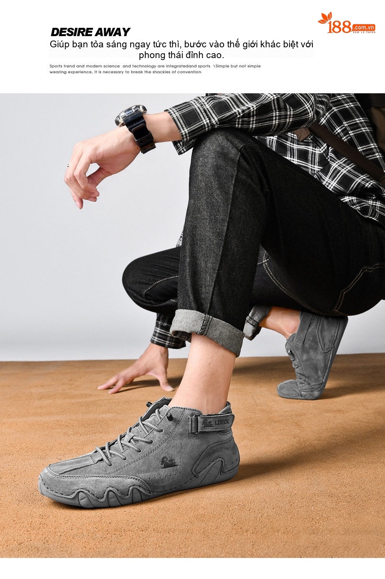 Giày Boot Nam Cao Cổ Da Thật Giày Cao Đến Mắt Cá Chân Chiều Cao Đế Khoảng 3cm Màu Be chi tiết 15