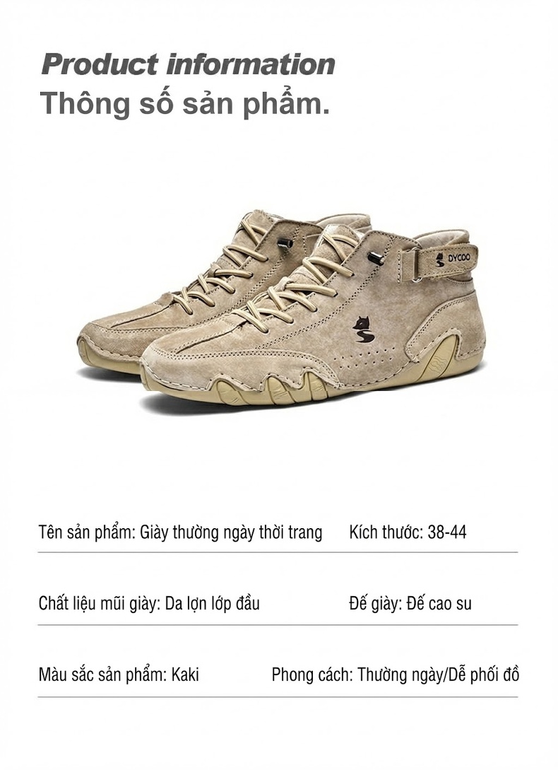 Giày Boot Nam Cao Cổ Da Thật Giày Cao Đến Mắt Cá Chân Chiều Cao Đế Khoảng 3cm Màu Be chi tiết 4