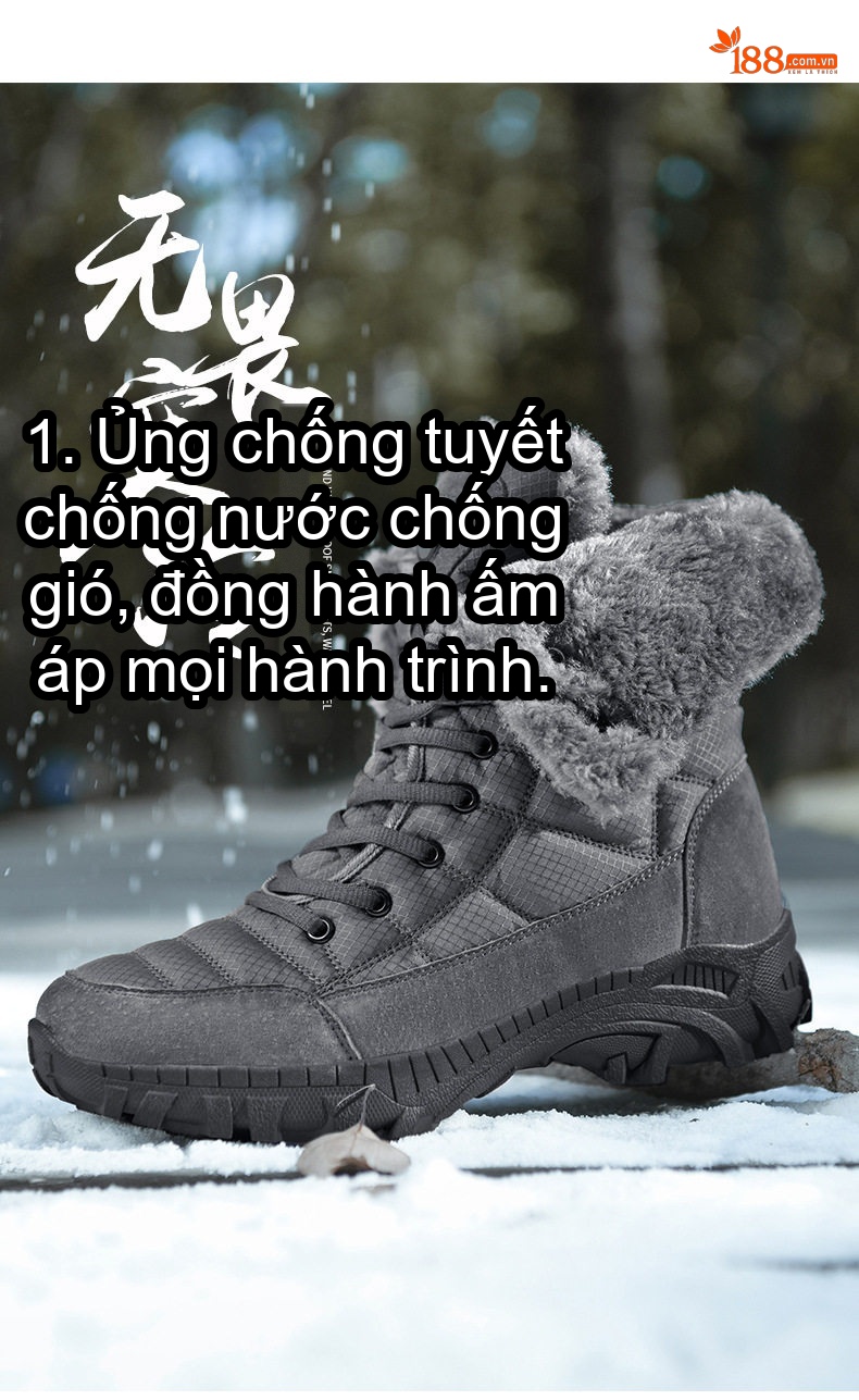 Giày Boot Nam Cao Cổ Lót Lông Giữ Ấm Đi Tuyết Chiều Cao Đế Khoảng 4cm Màu Đen, Xám chi tiết 3
