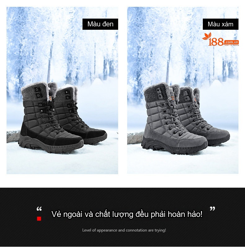 Giày Boot Nam Cao Cổ Lót Lông Giữ Ấm Đi Tuyết Chiều Cao Đế Khoảng 4cm Màu Đen, Xám chi tiết 5