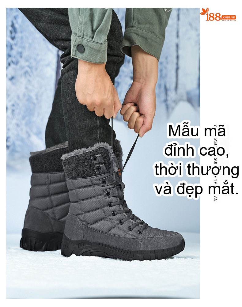 Giày Boot Nam Cao Cổ Lót Lông Giữ Ấm Đi Tuyết Chiều Cao Đế Khoảng 4cm Màu Đen, Xám chi tiết 14