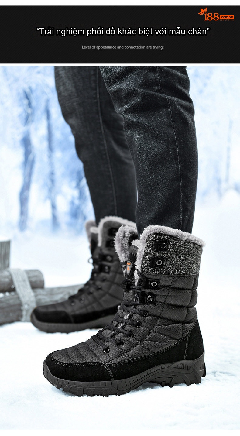 Giày Boot Nam Cao Cổ Lót Lông Giữ Ấm Đi Tuyết Chiều Cao Đế Khoảng 4cm Màu Đen, Xám chi tiết 20