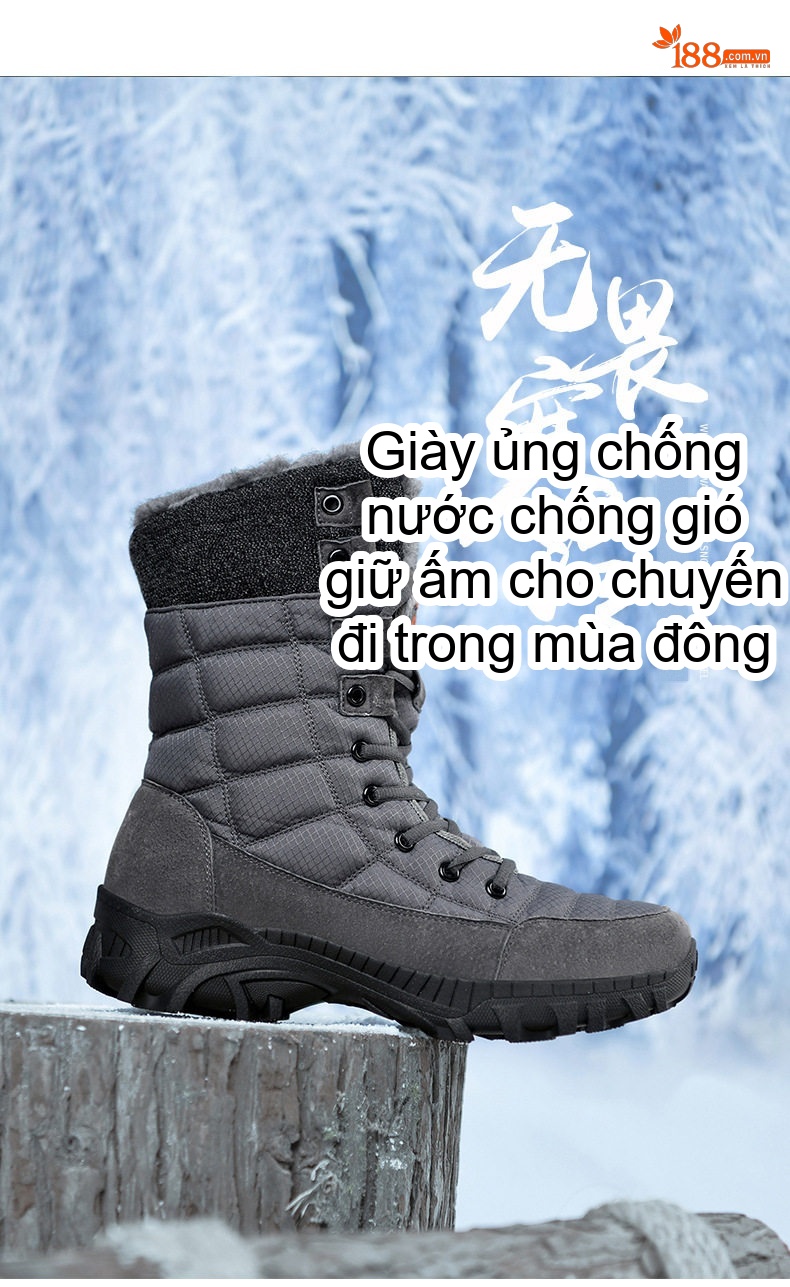 Giày Boot Nam Cao Cổ Lót Lông Giữ Ấm Đi Tuyết Chiều Cao Đế Khoảng 4cm Màu Đen, Xám chi tiết 23