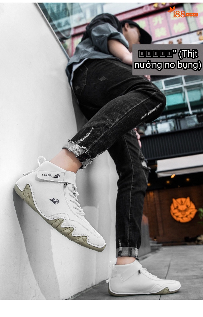 Giày Boot Nam Cổ Cao Có Dây Da Mờ Chiều Cao Đế Khoảng 3cm Màu Nâu, Trắng, Xám chi tiết 1