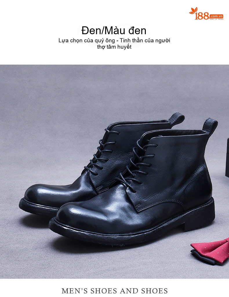 Giày Boot Nam Cổ Cao Da Bò Goodyear Chiều Cao Đế Khoảng 3cm Màu Đen chi tiết 2