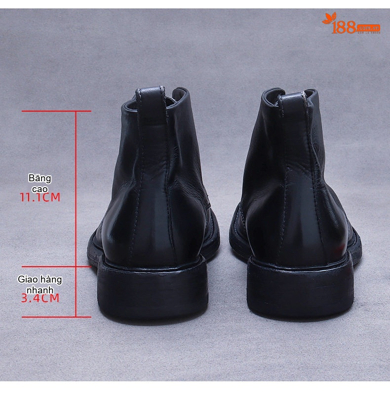 Giày Boot Nam Cổ Cao Da Bò Goodyear Chiều Cao Đế Khoảng 3cm Màu Đen chi tiết 8