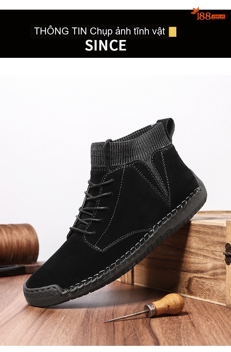 Giày Boot Nam Cổ Cao Da Mờ Buộc Dây Chiều Cao Đế Khoảng 3cm Màu Nâu, Đen, Xanh Rêu, Vàng Be... chi tiết 38