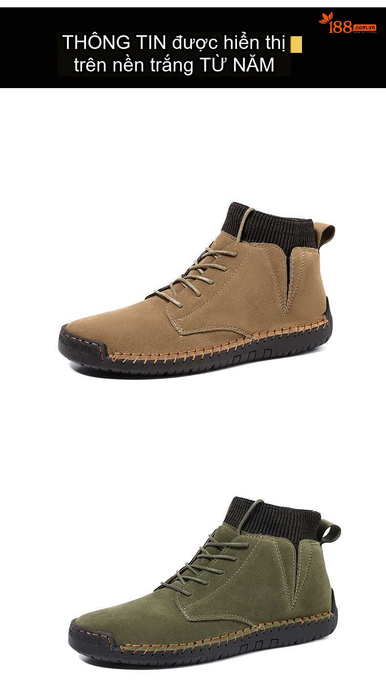 Giày Boot Nam Cổ Cao Da Mờ Buộc Dây Chiều Cao Đế Khoảng 3cm Màu Nâu, Đen, Xanh Rêu, Vàng Be... chi tiết 49
