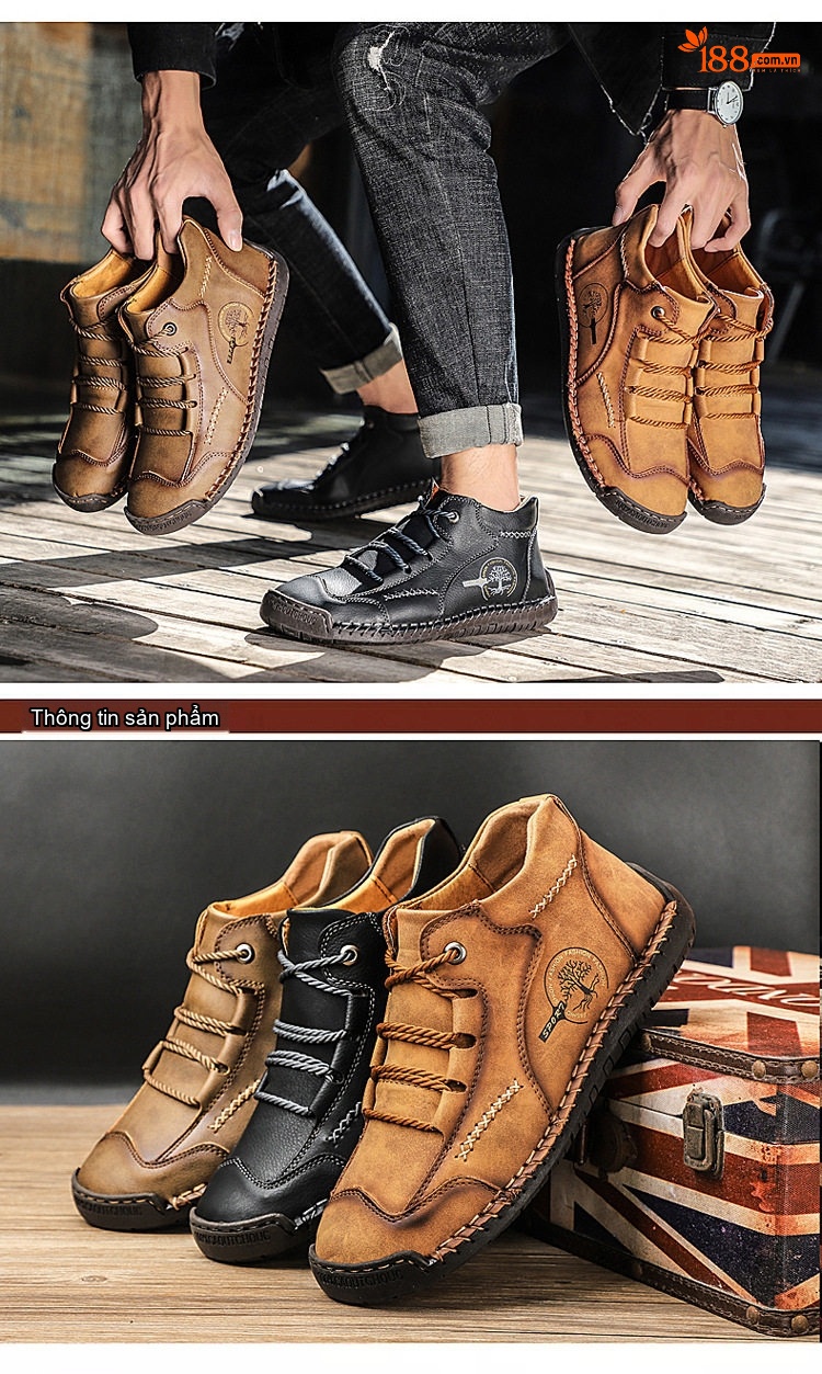 Giày Boot Nam Cổ Cao Da Mờ Chiều Cao Đế Khoảng 2cm Màu Nâu, Đen, Xanh Lá, Xanh Dương... chi tiết 3