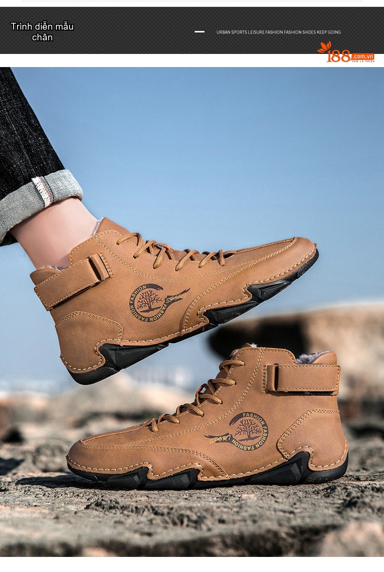 Giày Boot Nam Cổ Cao Da Mờ Lót Lông Chiều Cao Đế Khoảng 3cm Màu Nâu, Trắng, Xanh... chi tiết 10