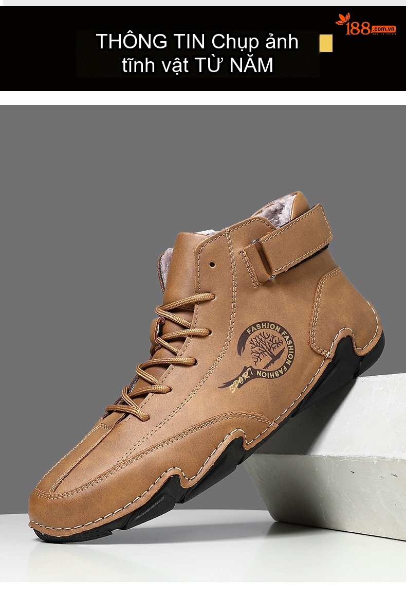 Giày Boot Nam Cổ Cao Da Mờ Lót Lông Chiều Cao Đế Khoảng 3cm Màu Nâu, Trắng, Xanh... chi tiết 27