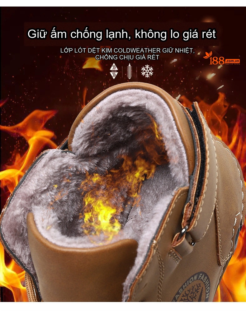 Giày Boot Nam Cổ Cao Da Mờ Lót Lông Chiều Cao Đế Khoảng 3cm Màu Nâu, Trắng, Xanh... chi tiết 2