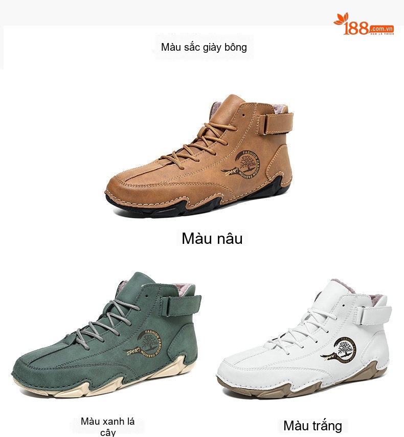 Giày Boot Nam Cổ Cao Da Mờ Lót Lông Chiều Cao Đế Khoảng 3cm Màu Nâu, Trắng, Xanh... chi tiết 5