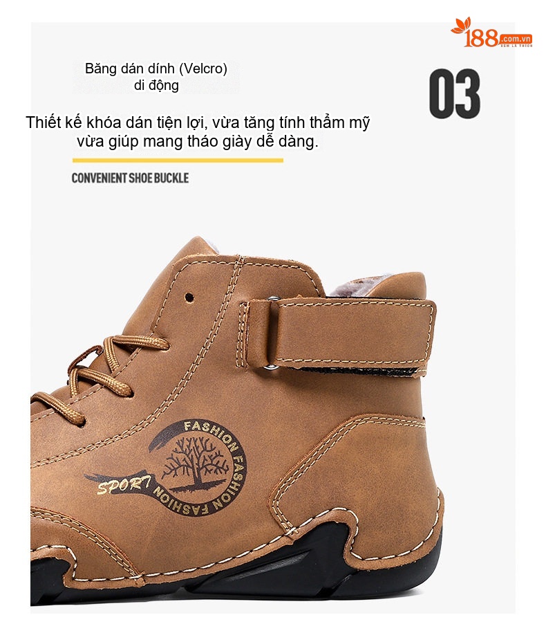 Giày Boot Nam Cổ Cao Da Mờ Lót Lông Chiều Cao Đế Khoảng 3cm Màu Nâu, Trắng, Xanh... chi tiết 8