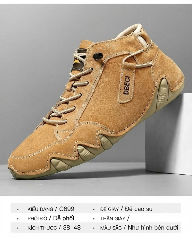 Giày Boot Nam Cổ Cao Da Thật Phong Cách Casual Chiều Cao Đế Khoảng 3cm Màu Nâu, Đen, Xám chi tiết 3