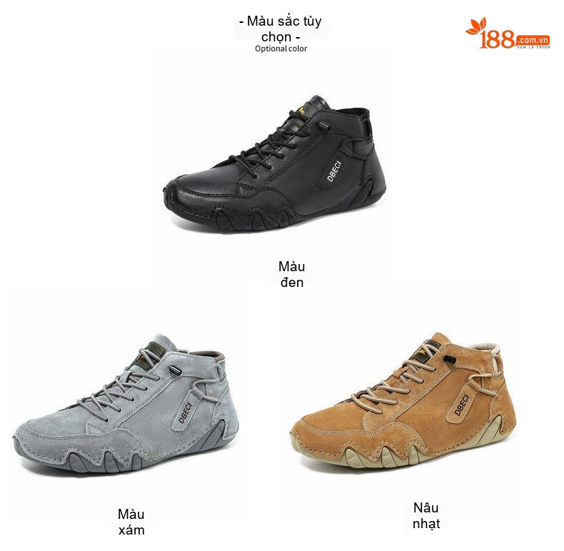 Giày Boot Nam Cổ Cao Da Thật Phong Cách Casual Chiều Cao Đế Khoảng 3cm Màu Nâu, Đen, Xám chi tiết 4