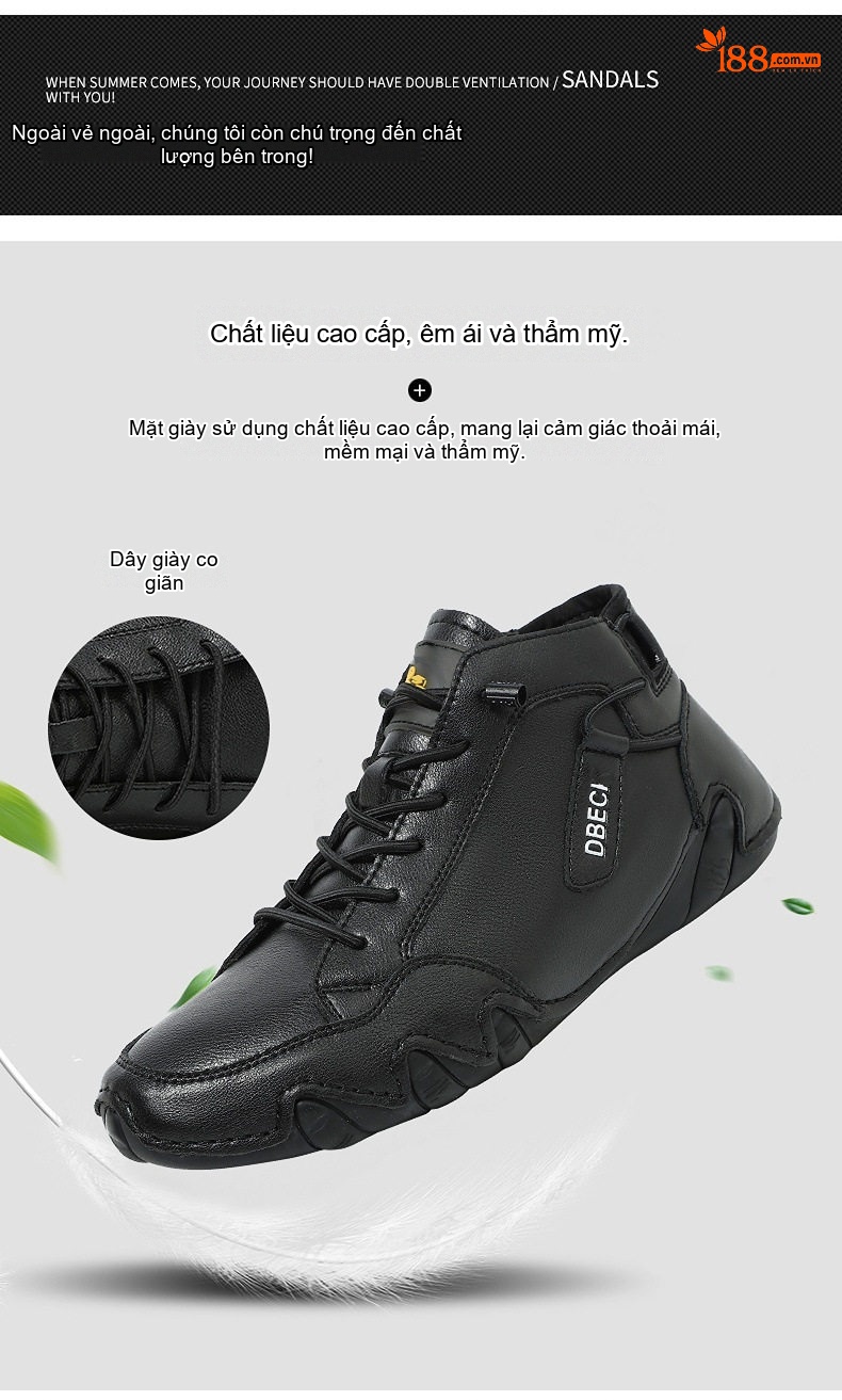 Giày Boot Nam Cổ Cao Da Thật Phong Cách Casual Chiều Cao Đế Khoảng 3cm Màu Nâu, Đen, Xám chi tiết 5