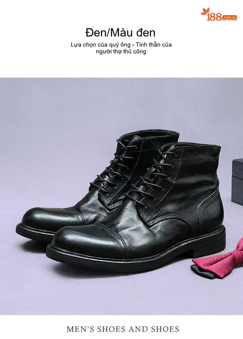 Giày Boot Nam Cổ Ngắn Da Bò Cao Cấp Chiều Cao Đế Khoảng 3cm Màu Đen, Nâu chi tiết 4