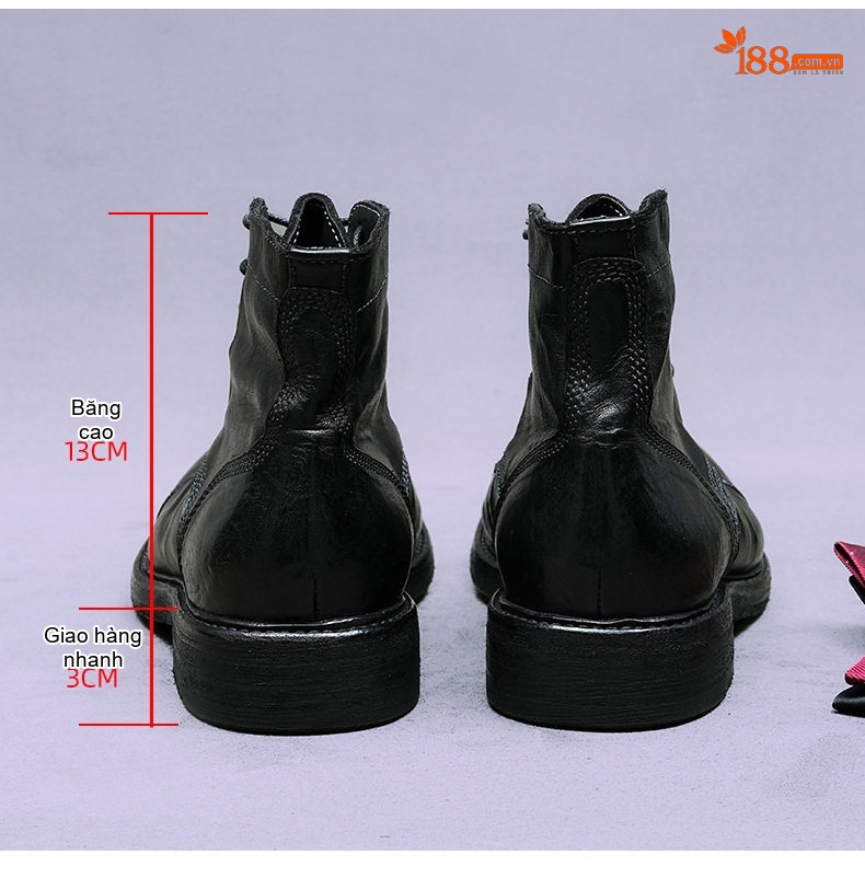 Giày Boot Nam Cổ Ngắn Da Bò Cao Cấp Chiều Cao Đế Khoảng 3cm Màu Đen, Nâu chi tiết 10