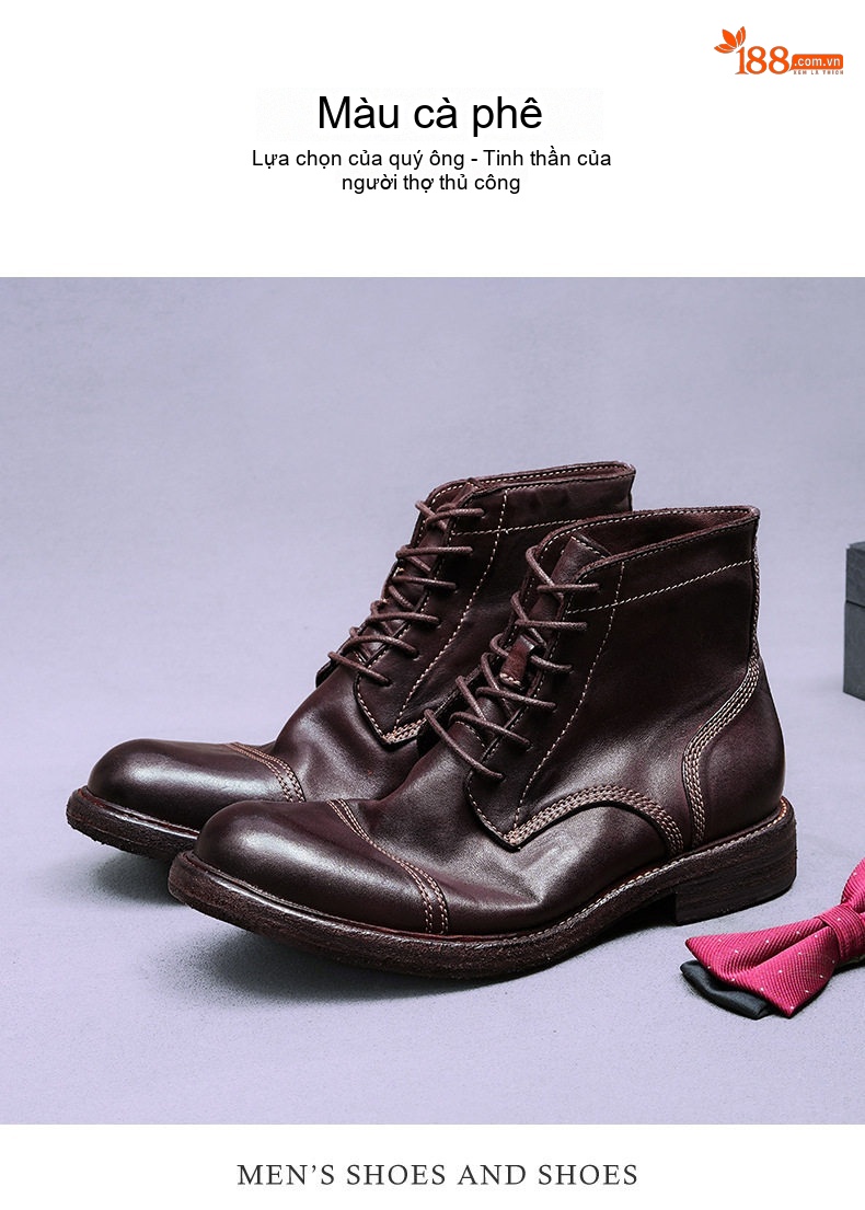 Giày Boot Nam Cổ Ngắn Da Bò Cao Cấp Chiều Cao Đế Khoảng 3cm Màu Đen, Nâu chi tiết 13