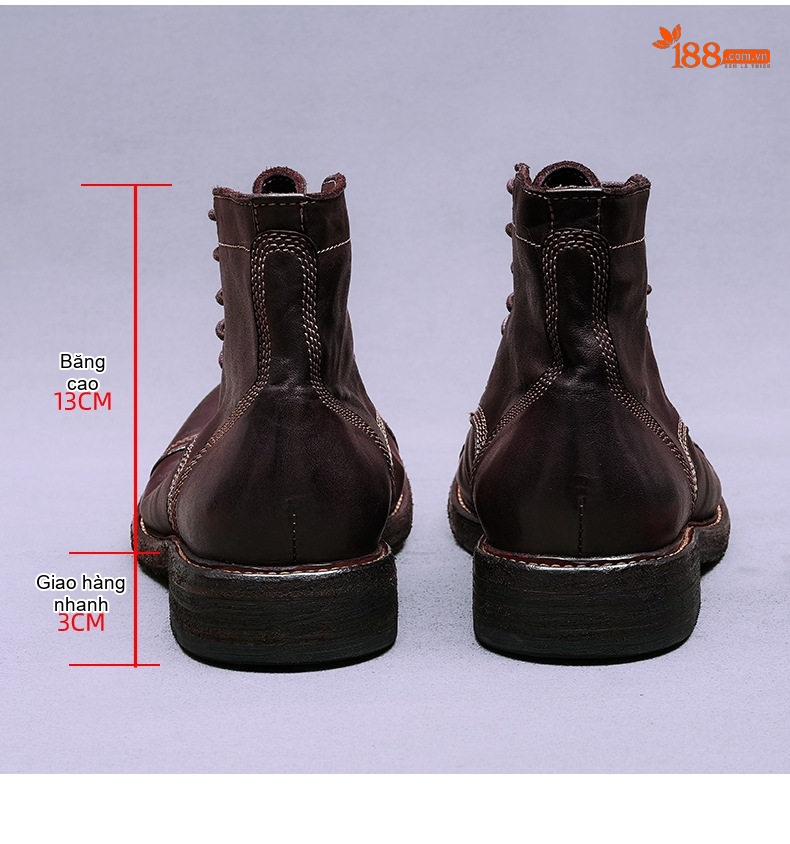 Giày Boot Nam Cổ Ngắn Da Bò Cao Cấp Chiều Cao Đế Khoảng 3cm Màu Đen, Nâu chi tiết 19