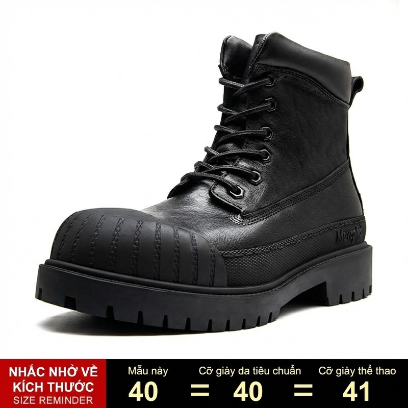 Giày boot nam cổ ngắn đế dày phong cách retro phối da