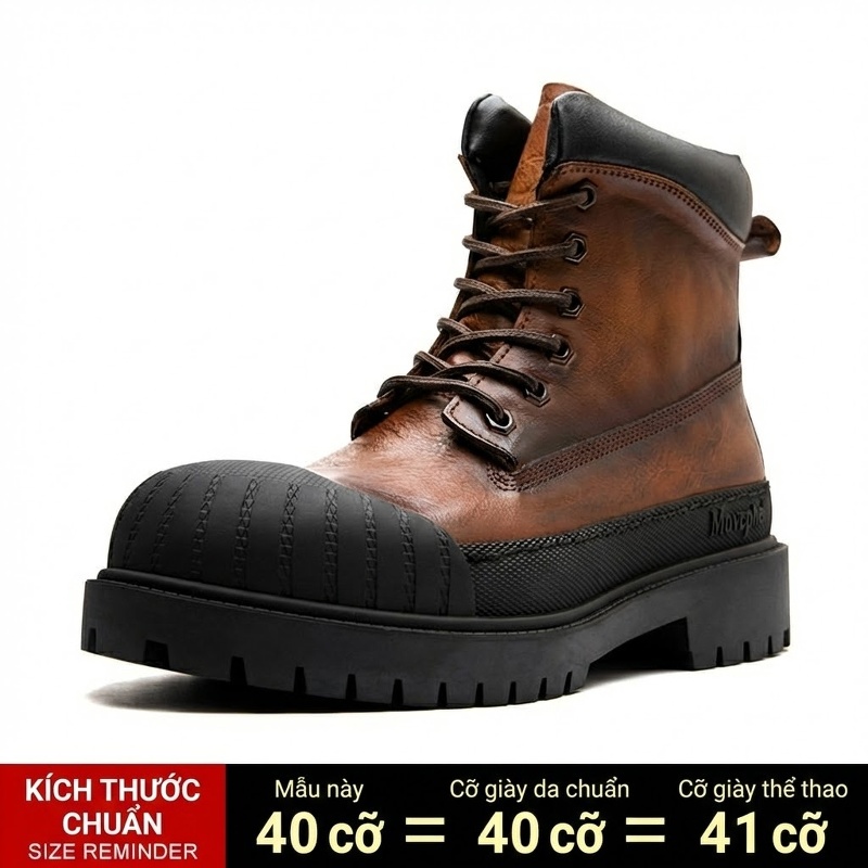 Giày boot nam cổ ngắn đế dày phong cách retro phối da