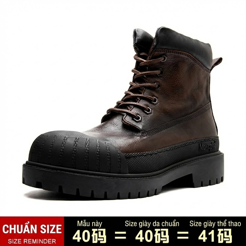 Giày boot nam cổ ngắn đế dày phong cách retro phối da