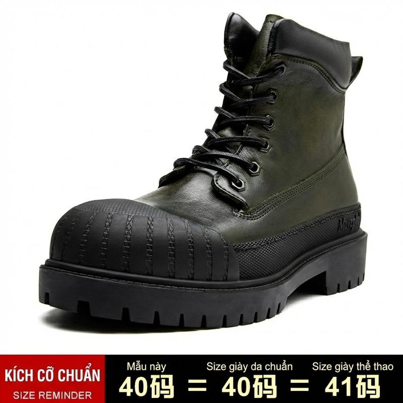 Giày boot nam cổ ngắn đế dày phong cách retro phối da