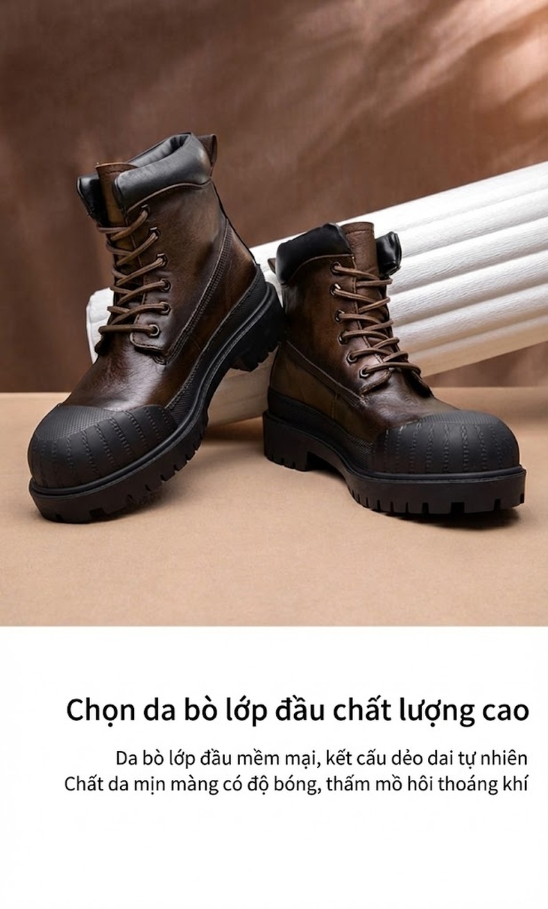 Giày boot nam cổ ngắn đế dày phong cách retro phối da chi tiết 4