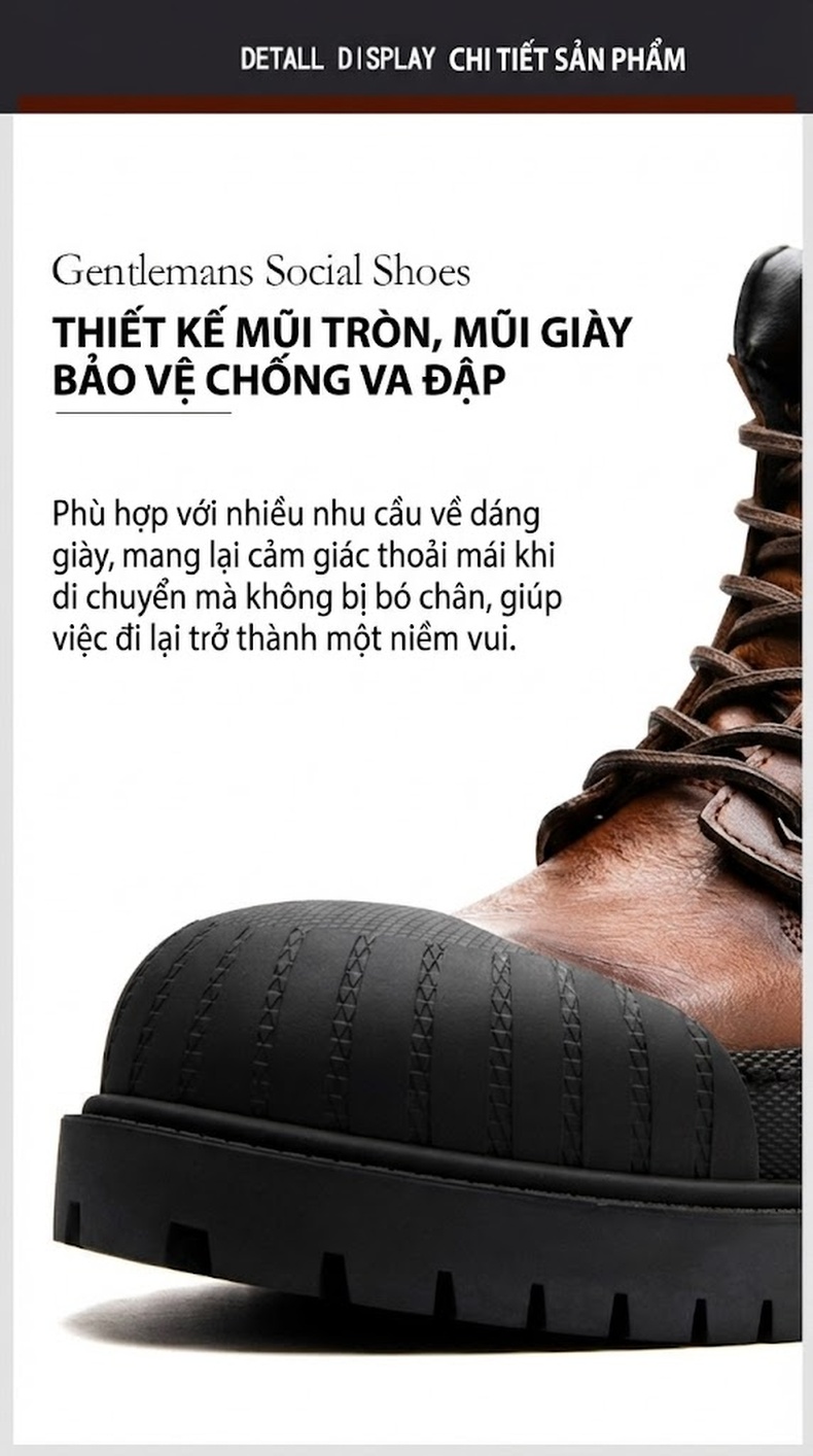 Giày boot nam cổ ngắn đế dày phong cách retro phối da chi tiết 8
