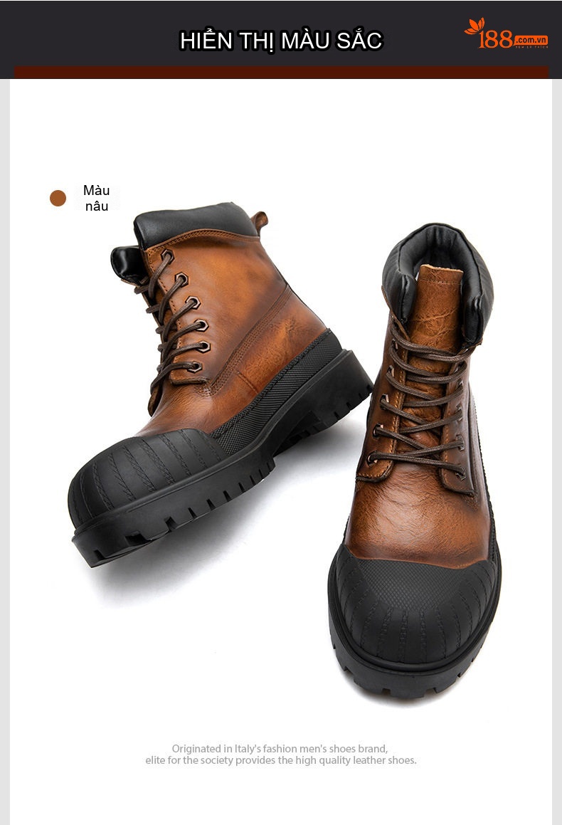 Giày boot nam cổ ngắn đế dày phong cách retro phối da chi tiết 13