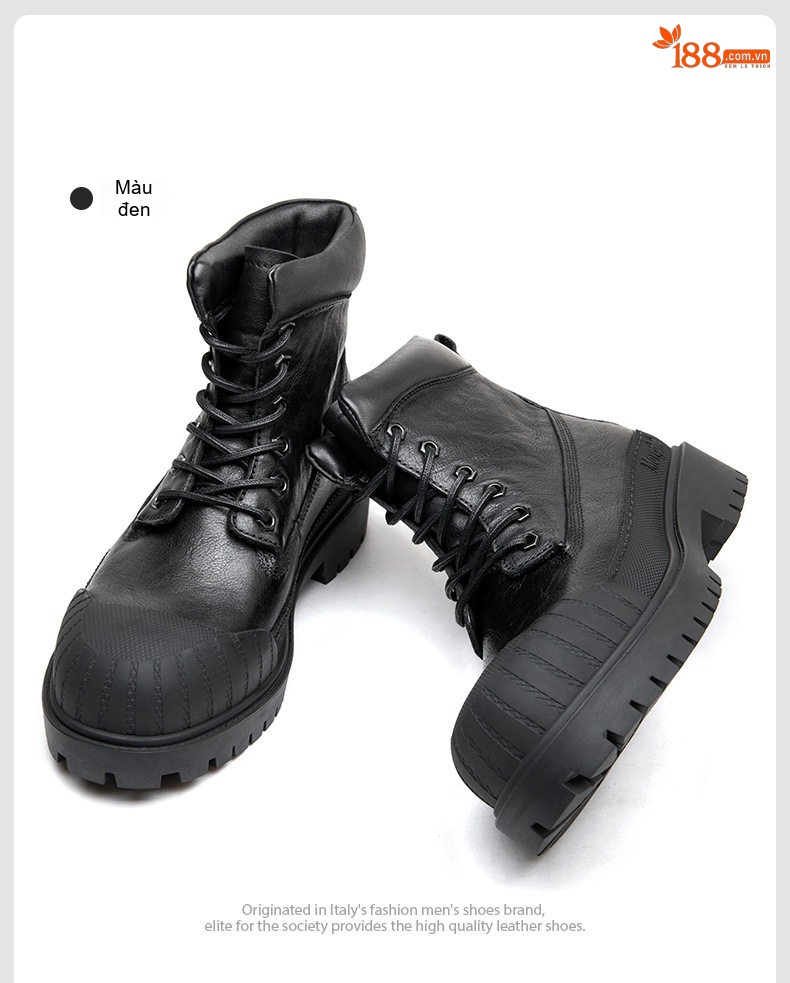 Giày boot nam cổ ngắn đế dày phong cách retro phối da chi tiết 15