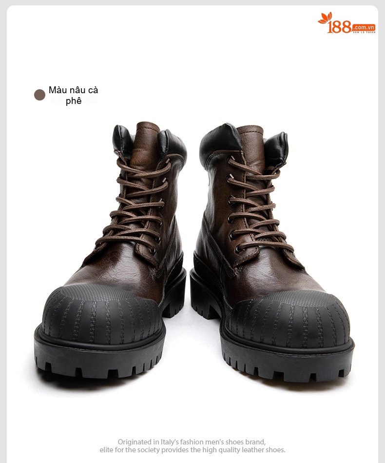 Giày boot nam cổ ngắn đế dày phong cách retro phối da chi tiết 17