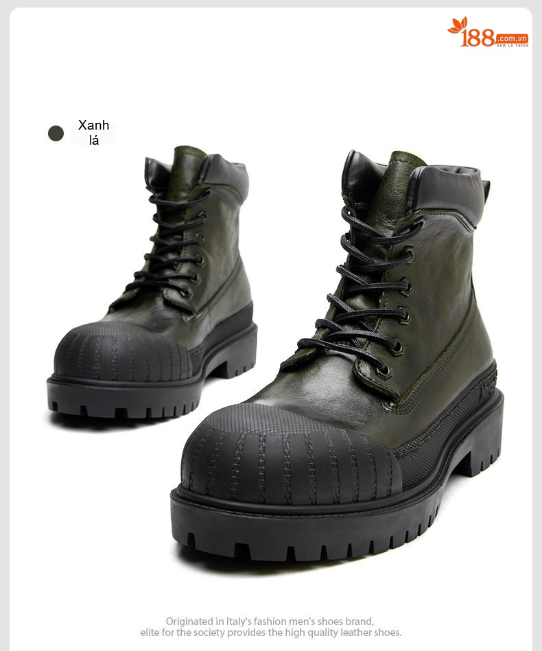 Giày boot nam cổ ngắn đế dày phong cách retro phối da chi tiết 19