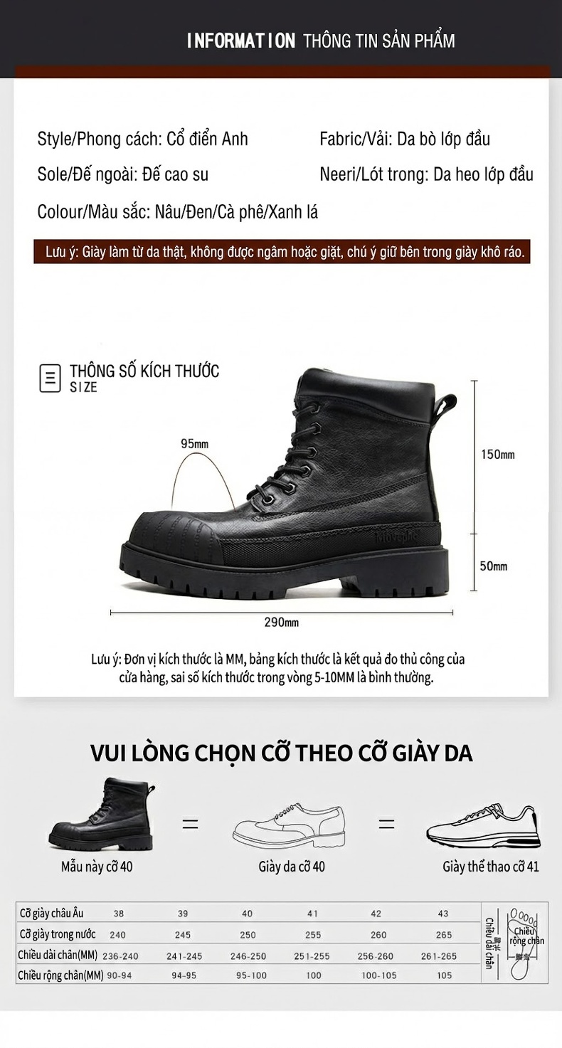 Giày boot nam cổ ngắn đế dày phong cách retro phối da chi tiết 7