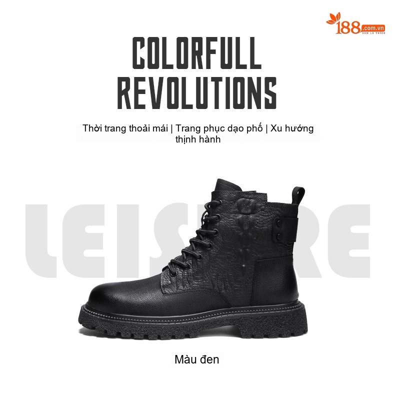 Giày Boot Nam Da Bò Cao Cổ Giày Công Sở Martin Chiều Cao Đế Khoảng 3cm Màu Đen chi tiết 6